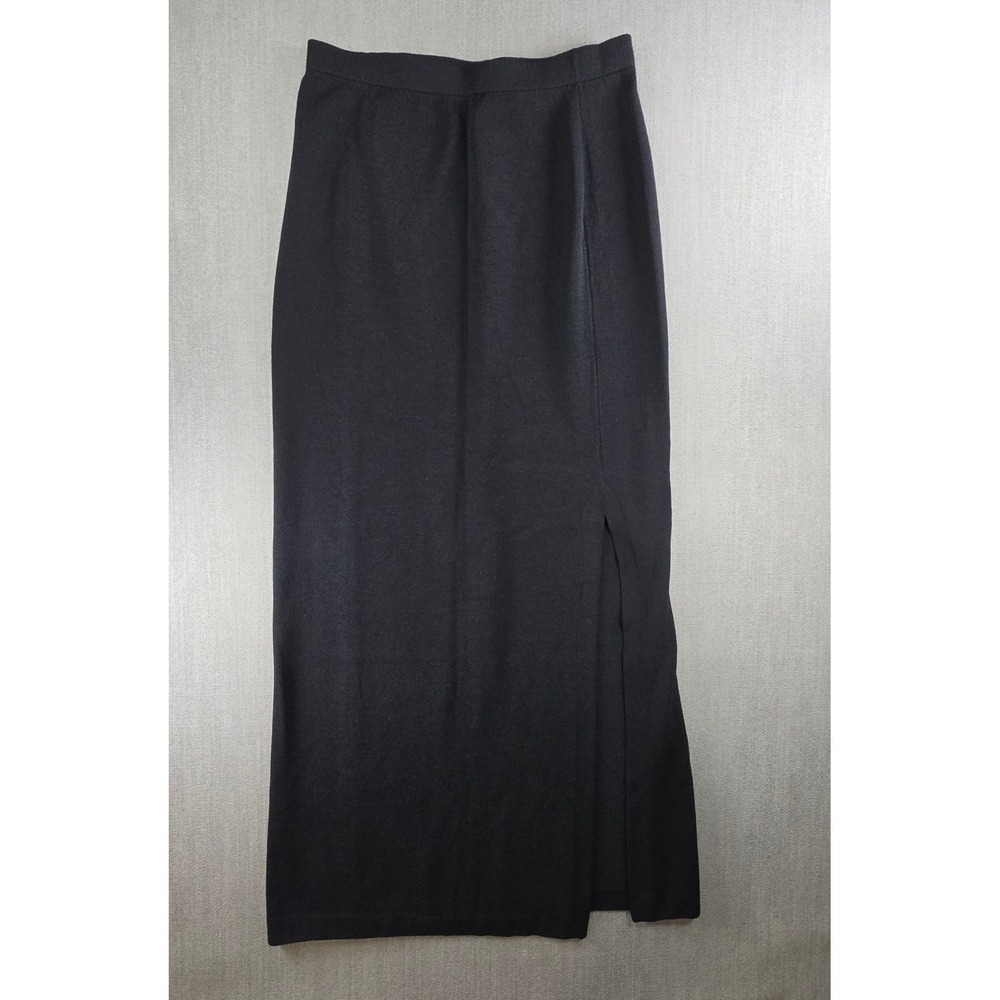 St. John Basics Knit Skirt Womens 12 Black Santana Side Slit Maxi Professional